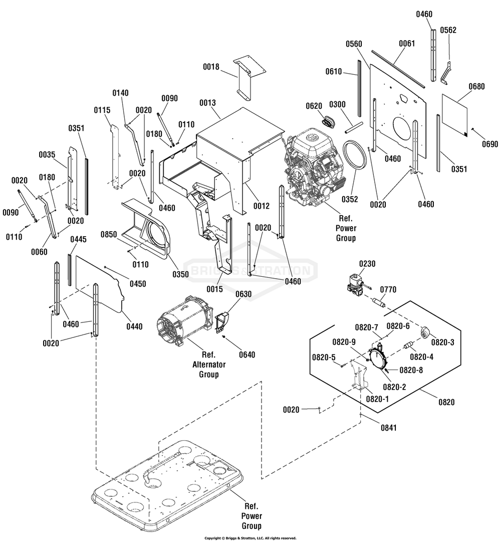 Fuel, Duct And Support Group Diagram and Parts List for 040489-03  Briggs and Stratton Generator